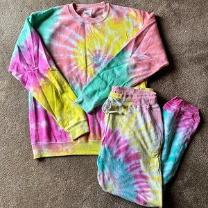 Women's tie-dye crewneck sweatshirt + joggers set, size L